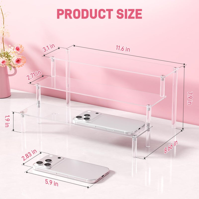 FUNFERY 2 Packs Acrylic Display Stand Riser,3 Tier Perfume Organizer Cupcake Stand Acrylic Pop Shelves Holder,Clear Desk Display Shelf for Figure,Trinket,Collectibles,Dessert Stands for Party Decor-11.6in - Image 2